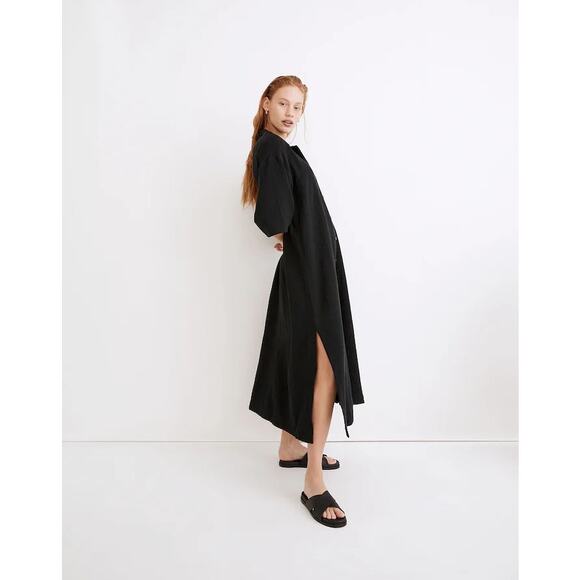 Madewell Lightestspun Cover-Up Collared Maxi Shirtdress Black‎ Size Small - Picture 2 of 11